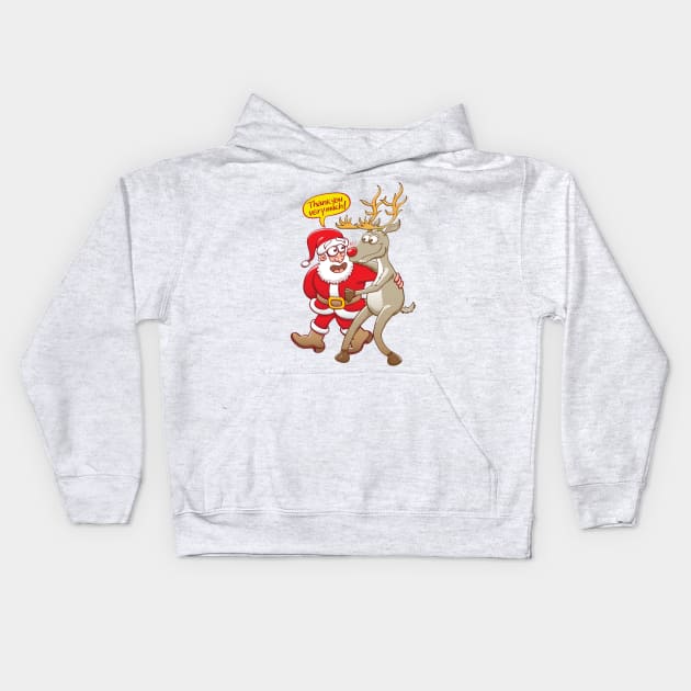 Happy Santa Claus thanking his good reindeer Rudolph Kids Hoodie by zooco